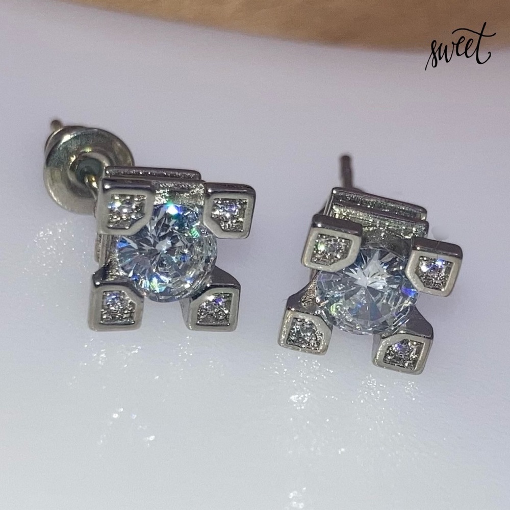 Simulated Diamond Multi Gemstone Stud Earrings - Picture 2 of 6